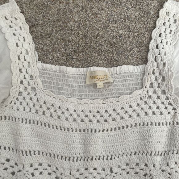 Rebellion White Boho Chic Crochet Cropped Top size Large - Picture 2 of 6